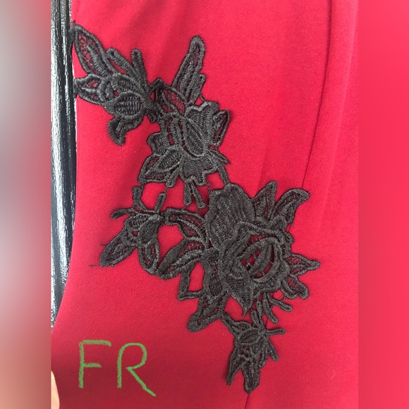 LIZ CLAIBORNE Dress Women’s 18 Red Garnet Red with Black Lace Appliqué - Picture 5 of 10